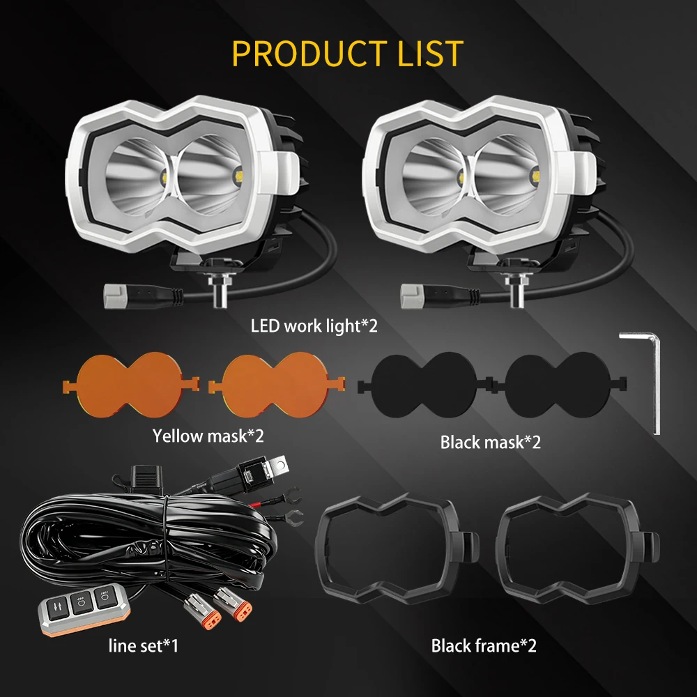 HL Dual Lens LED Work Light With DT Waterproof Connector Sequential Animation DRL White Amber For Motorcycle UTV ATV off-road us