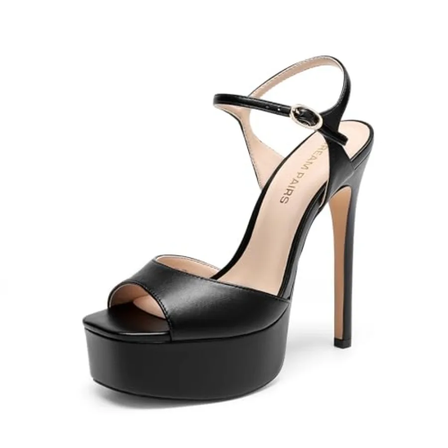 

DREAM PAIRS Women's High Platform Heels 5.5'' Stilettos Open Square Toe Heeled Sandals Ankle Strap Sexy Comfort Dress Shoes Wed