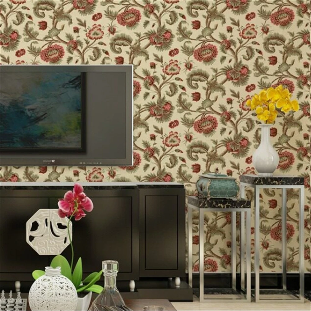 Custom American retro nostalgic wall paper living room background wall cloth light luxury large flower classical wallpaper roll