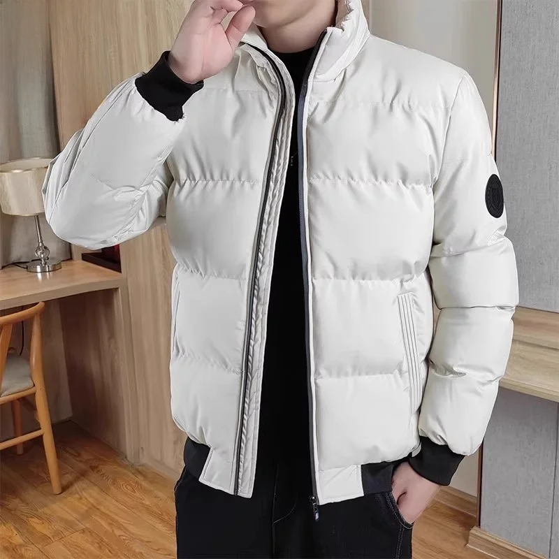 

Thiened Cotton Jaet Men's Casual Autumn Winter Warm Stand Collar Trendy Sle Cotton Coat Outerwear for Youth Daily Wear