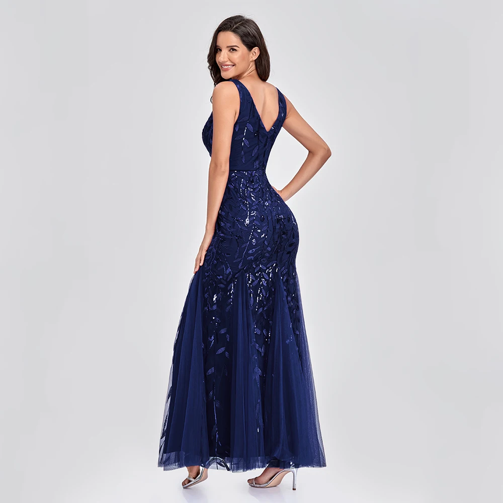 Mouwloze V-hals Tulle Pailletten Cocktail Jurken V-Back Mermaid Party Prom Jassen Vrouwen Formele Gelegenheid Geborduurde Gewaad Vestioes