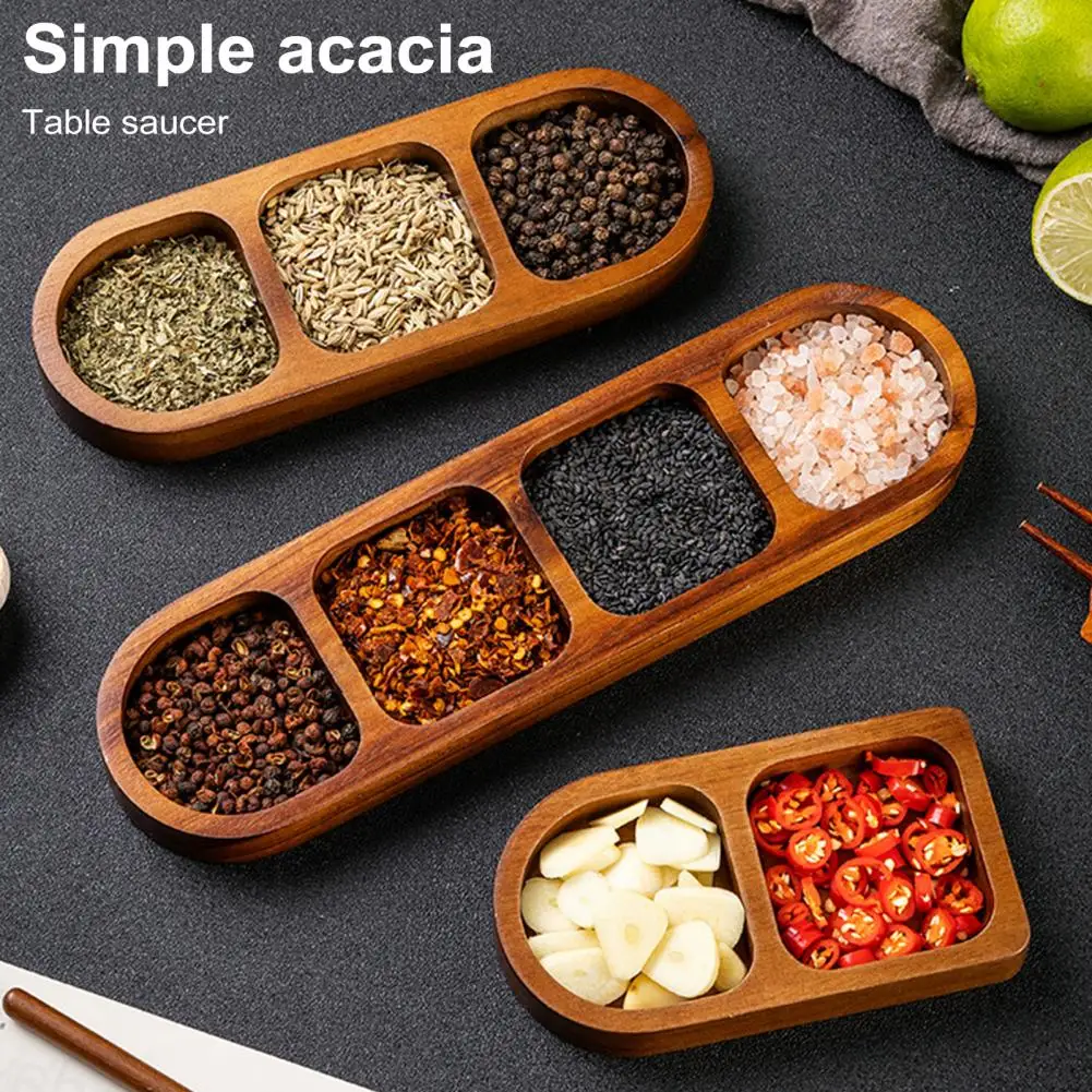 Wooden Divided Serving Tray Condiment Dish Multi Compartment Sauce Dishes for Snacks Appetizers Fruit Candy Elegant Wood Plates