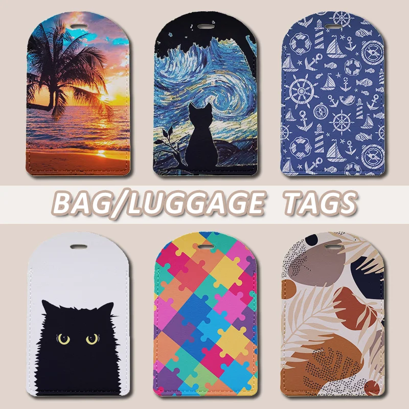 PU Leather Travel Luggage Tags with Privacy Cover for Suitcase Handbags Backpacks Men Women Personalized Unique Baggage Tags