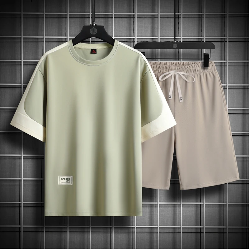 Chรกndales blancos y negros para hombre, Conjunto de camiseta de manga y pantalones cortos, ropa deportiva de marca, de gran tamaรฑo 5XL traje