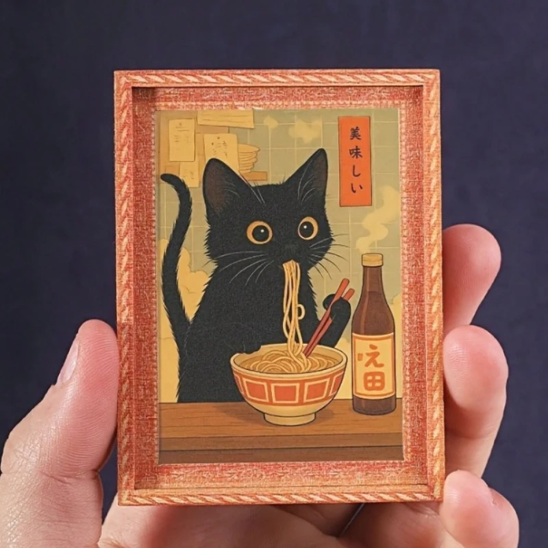 Mini Imán Decorativo con Gato Negro Comiendo Ramen, Imán Japonés para Refrigerador, Cocina, Hogar y Decoración