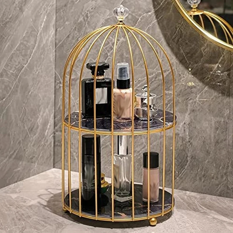 Iron Art Nordic Bird Cage Rack Lipstick Perfume Cosmetic Skin Care Product Storage Rack Finishing Table Rack