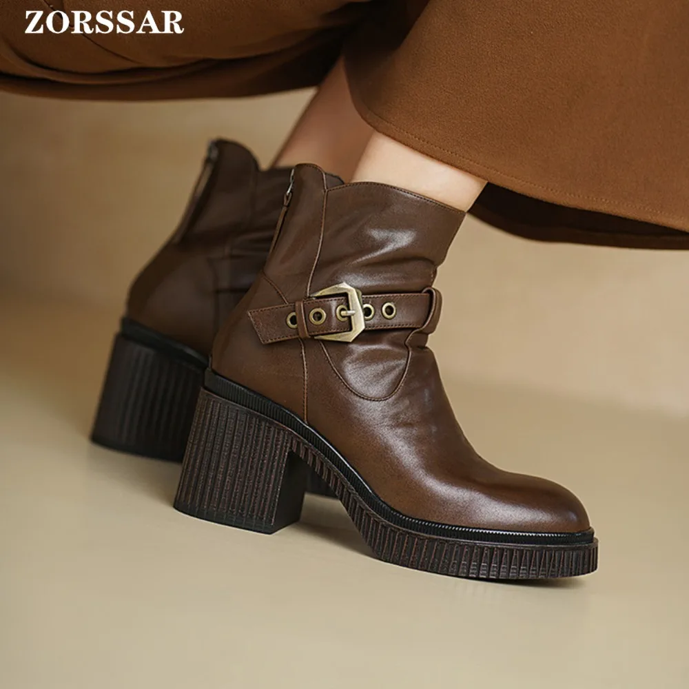 أحذية كاجوال مريحة بكعب سميك شتاء جديد عصري متعدد الاستخدامات أحذية قصيرة أنيقة الحد الأدنى كعب مكتنز أحذية النساء