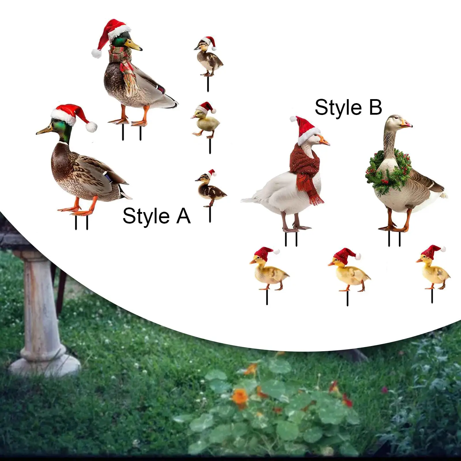

5Pcs Christmas Duck Statues Garden Stakes Animal Sculptures Metal Ground Insert