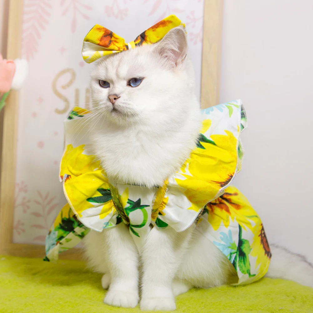 1pcs Dog Dress Puppy Clothes Sunflower Pet Dress Pet Clothing Strap Cat Dress Sweet Summer Spring Floral Princess Cat Clothes