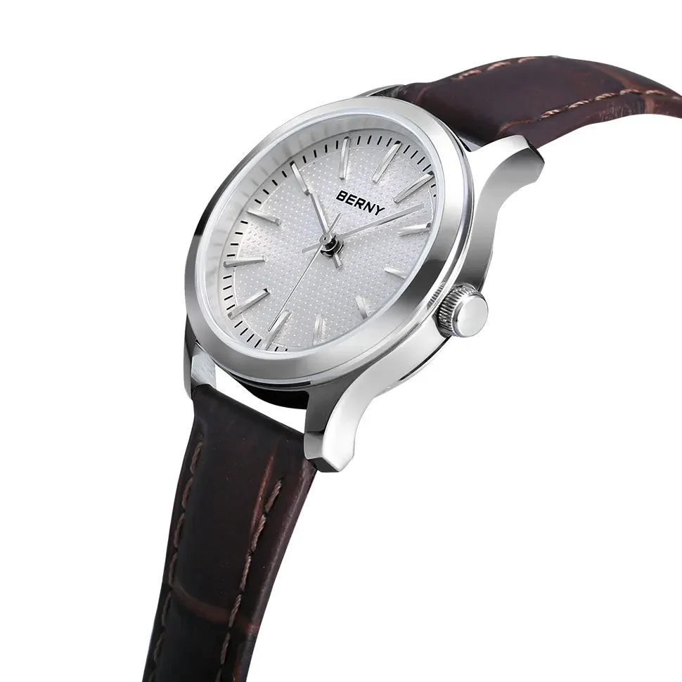BERNY Quartz Women Watch Classic Retro Minimalist Ladies Wristwatch Small Dial Leather Strap Clock Waterproof Women's Watches