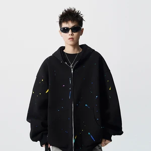 Outdoor Casual Fishing Jacket Mens Hooded Cardigan Hoodie Mens Color-blocking Graffiti Design Cardigan Hoodie Couple Style Coats