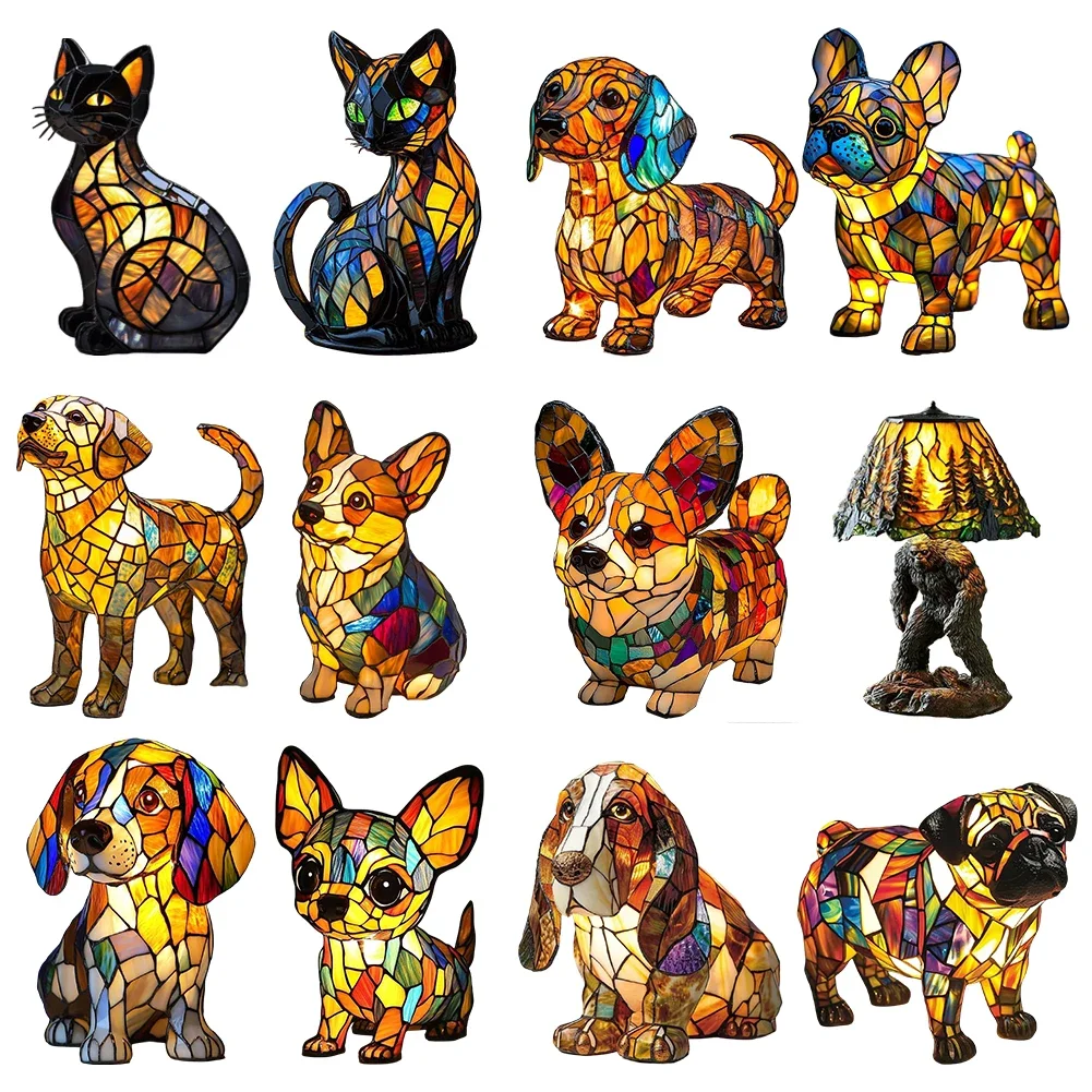 Nueva lámpara LED de mesa de resina de animales para el hogar, serie de luz nocturna para mesita de noche de perro, adorno para el hogar para sala de estar, dormitorio, decoraciones de oficina