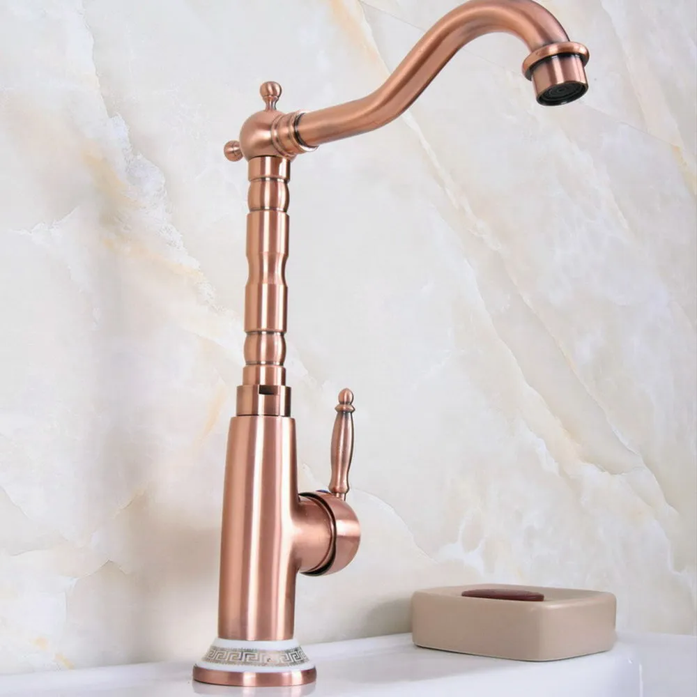 

Antique Red Copper Basin Faucet One Handle Single Hole Bathroom Hot and Cold Mixers Lavatory Sink Washing Tap Bnf626