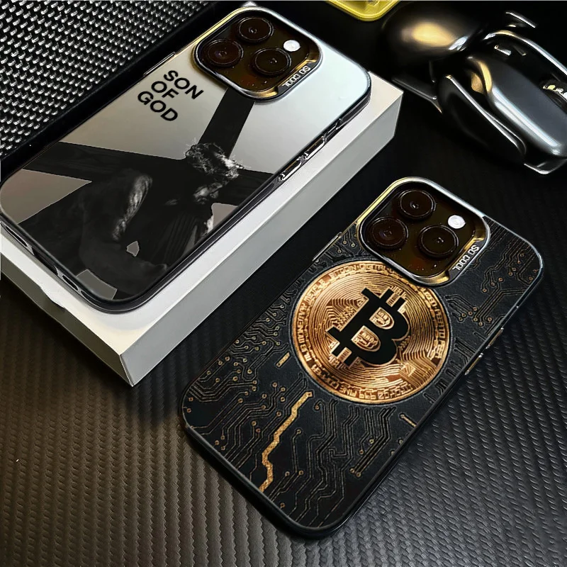 Luxury Bitcoin For iPhone Case 17 16 15 14 13 12 11 Pro Max XR 7 8 Plus Phone Electroplate Colored Silver IMD Shockproof Cover