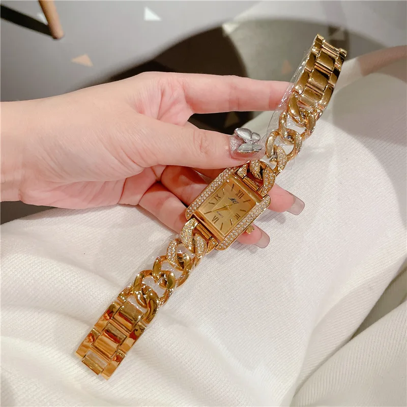 Ladies' Gold Quartz Bracelet Watch with Rhinestones description 8