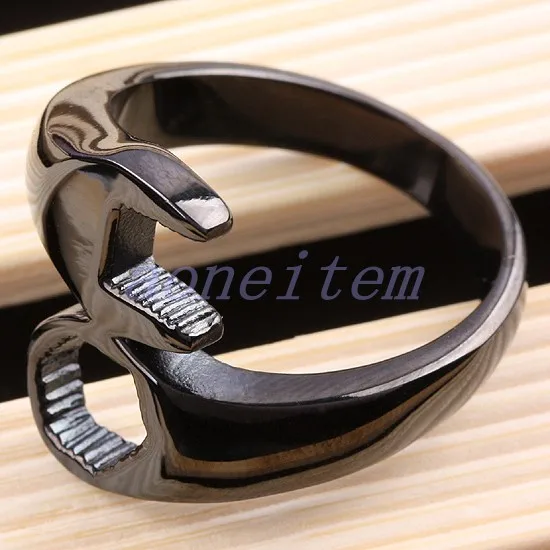 Black Screw Wrench Jagged Biker Rings Stainless Steel Punk Trendy Rings Men Jewelry