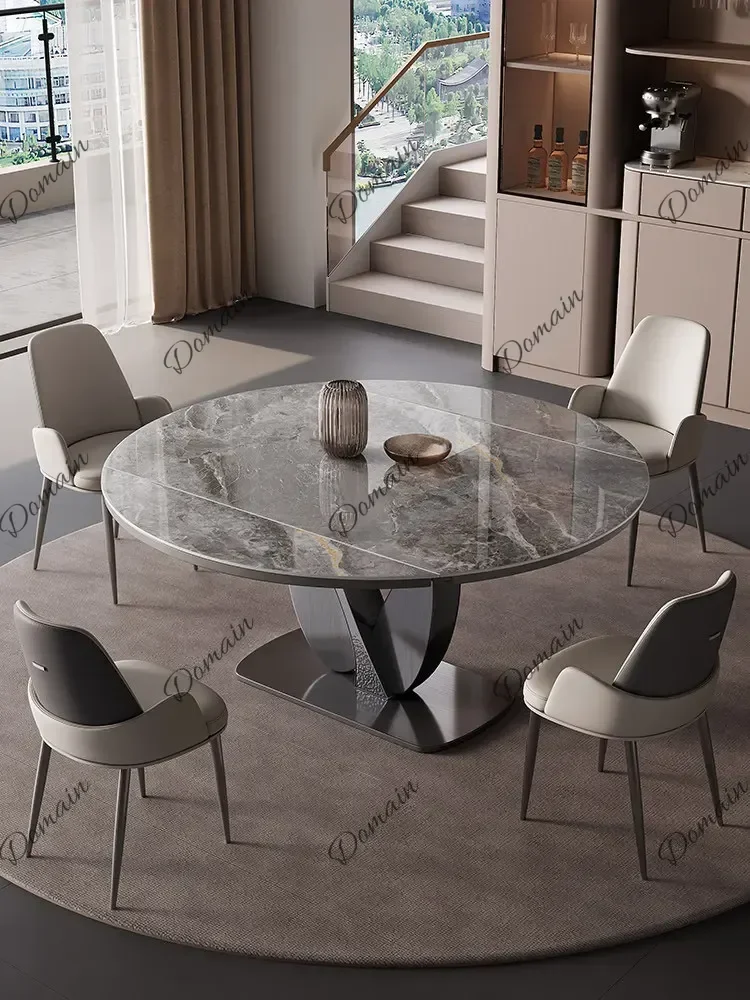 ZL Modern Luxury Rock Slab Dining Table Telescopic Square To Round Extendable Multifunctional DiningRoom Furniture Dining Table