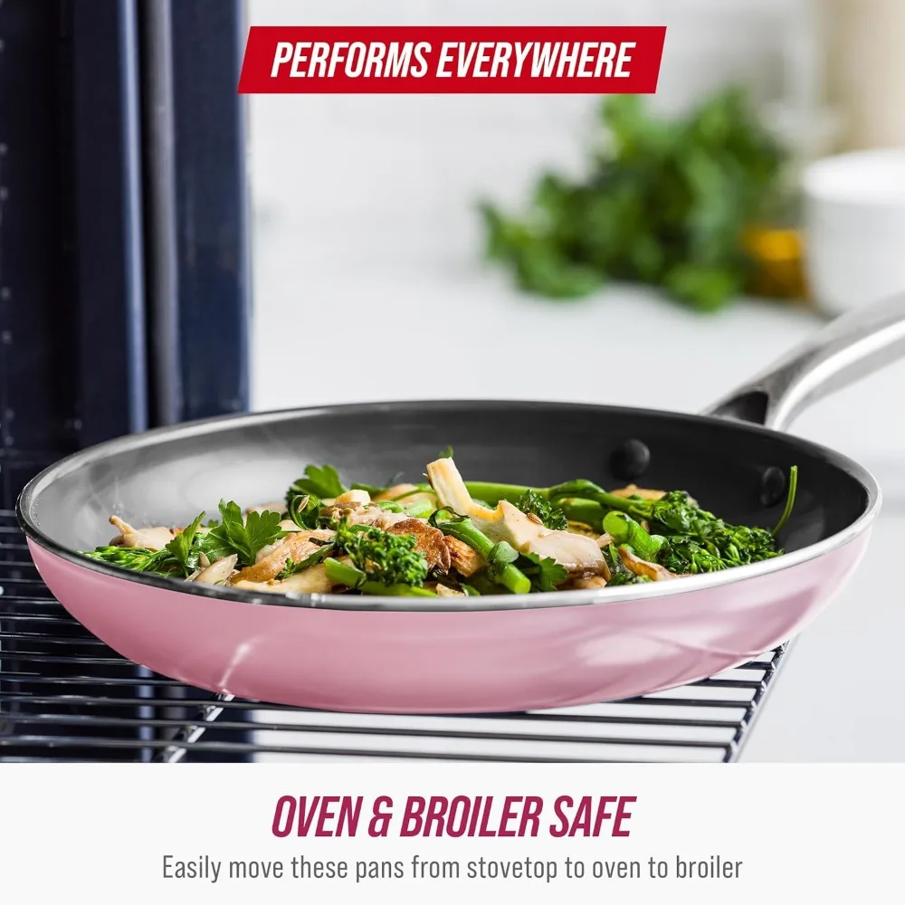 ชุดเครื่องครัวนอนสติ๊ก 10 ชิ้น, หม้อและกระทะเซรามิกเพชร, เครื่องล้างจานและภาชนะโลหะปลอดภัย, ปลอดสารพิษ PFAS, เครื่องครัว