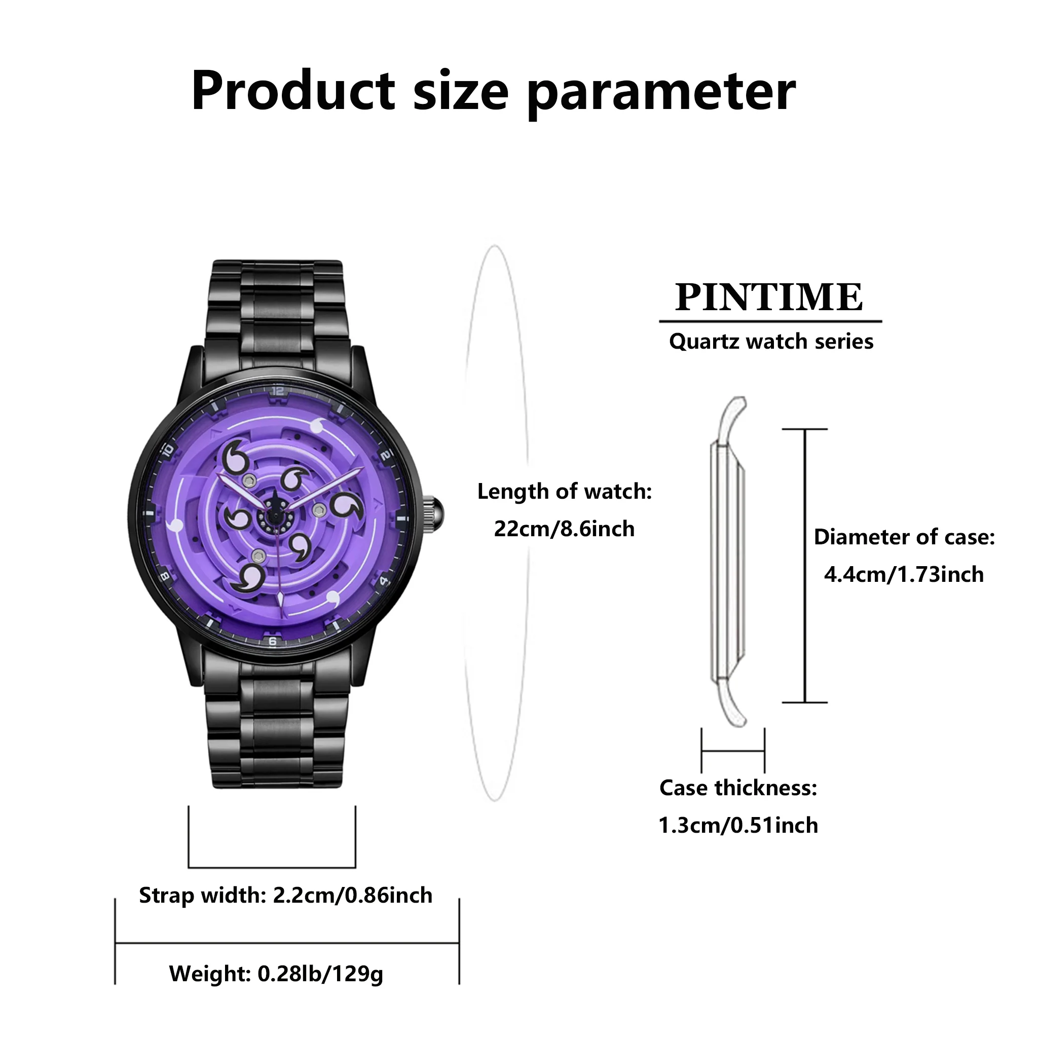 Men's watch, high-end purple cycloid eye luminous rotating quartz wristwatch
