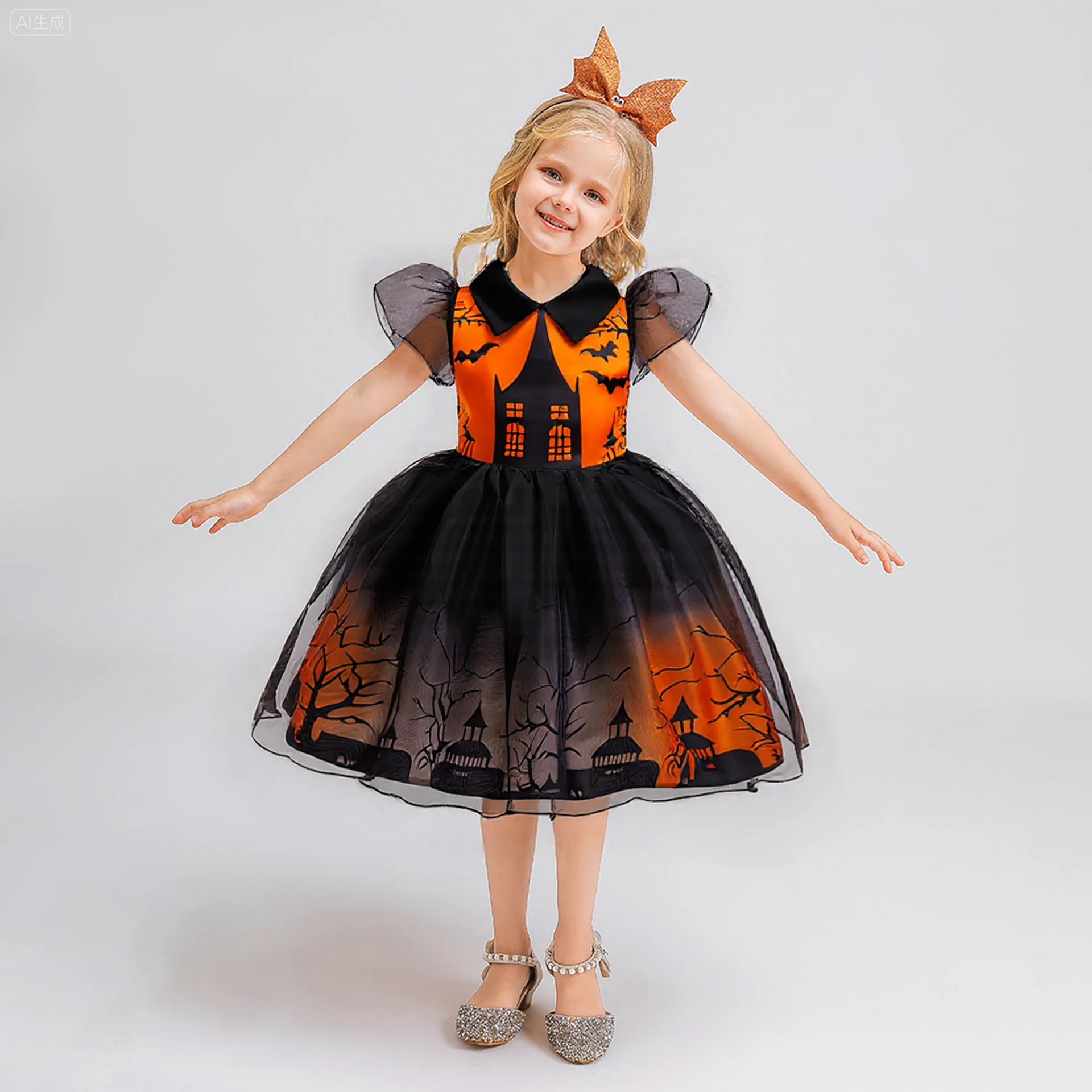 

Girls Halloween Dress Kids Fancy Cosplay Vampire Demon Costume pumpkin Halloween Carnival Witch Role Play Party Dress