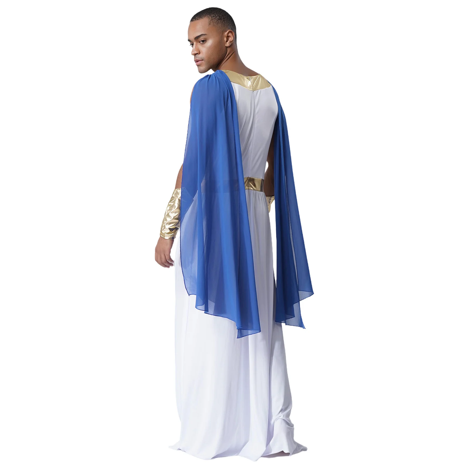 

Men's Ancient Greek Royal Prince Cosplay Robe Thobe Sleeveless Shoulder Drapes Robe with Metallic Cuffs Halloween Carnival Wear