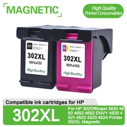 For HP 302 Officejet 3830 4650 4652 4652 ENVY 4520 4521 4522 4523 4524 Printer 302XL Magnetic Compatible ink cartridge for HP302