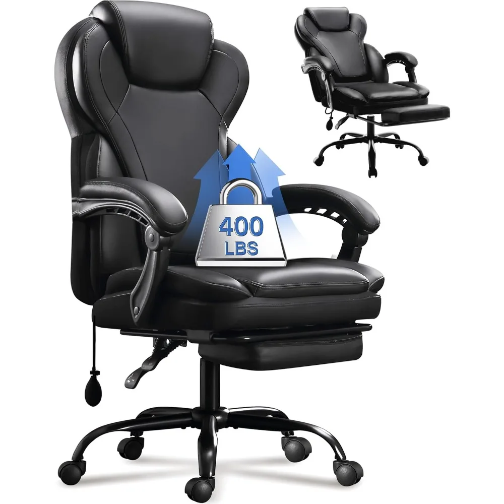 

Big and Tall Office Chair 400LBS with Foot Rest, Ergonomic Executive Desk Chair with Adjustable Lumbar Support, Extra Wide Seat