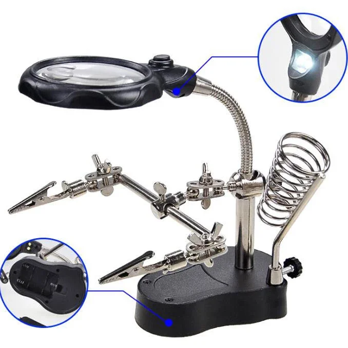 Schweißlupe mit LED-Licht, Hilfsclip, Lupe, Vergrößerungsglas, 3-in-1 Handlötstation mit Lötkolbenhalter. – Detail 6