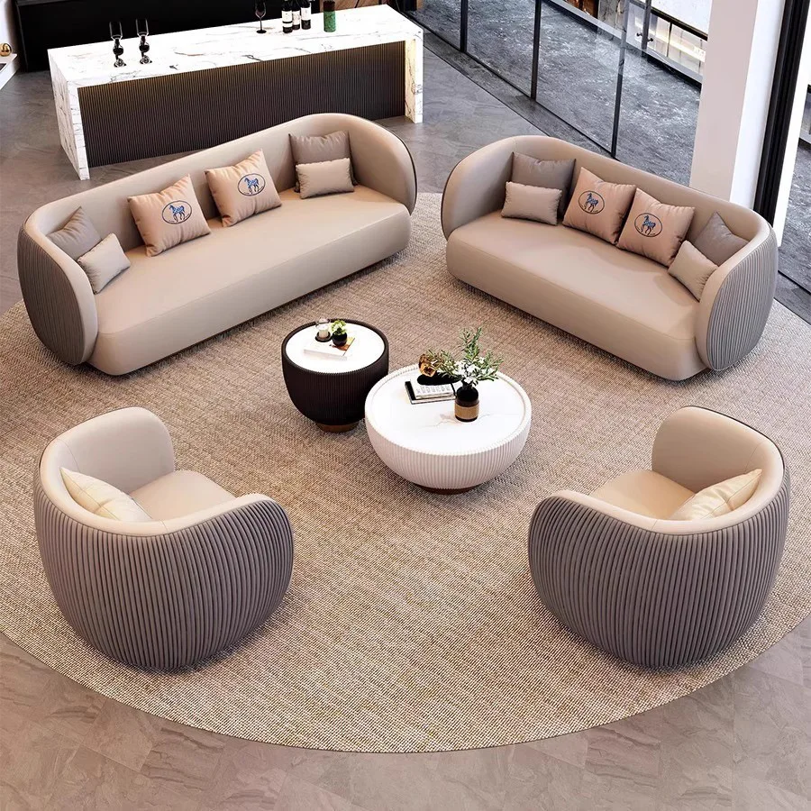 أثاث المكاتب الحديثة غرفة الاستقبال التجارية مجموعة أريكة مكتب جلدية فاخرة #3