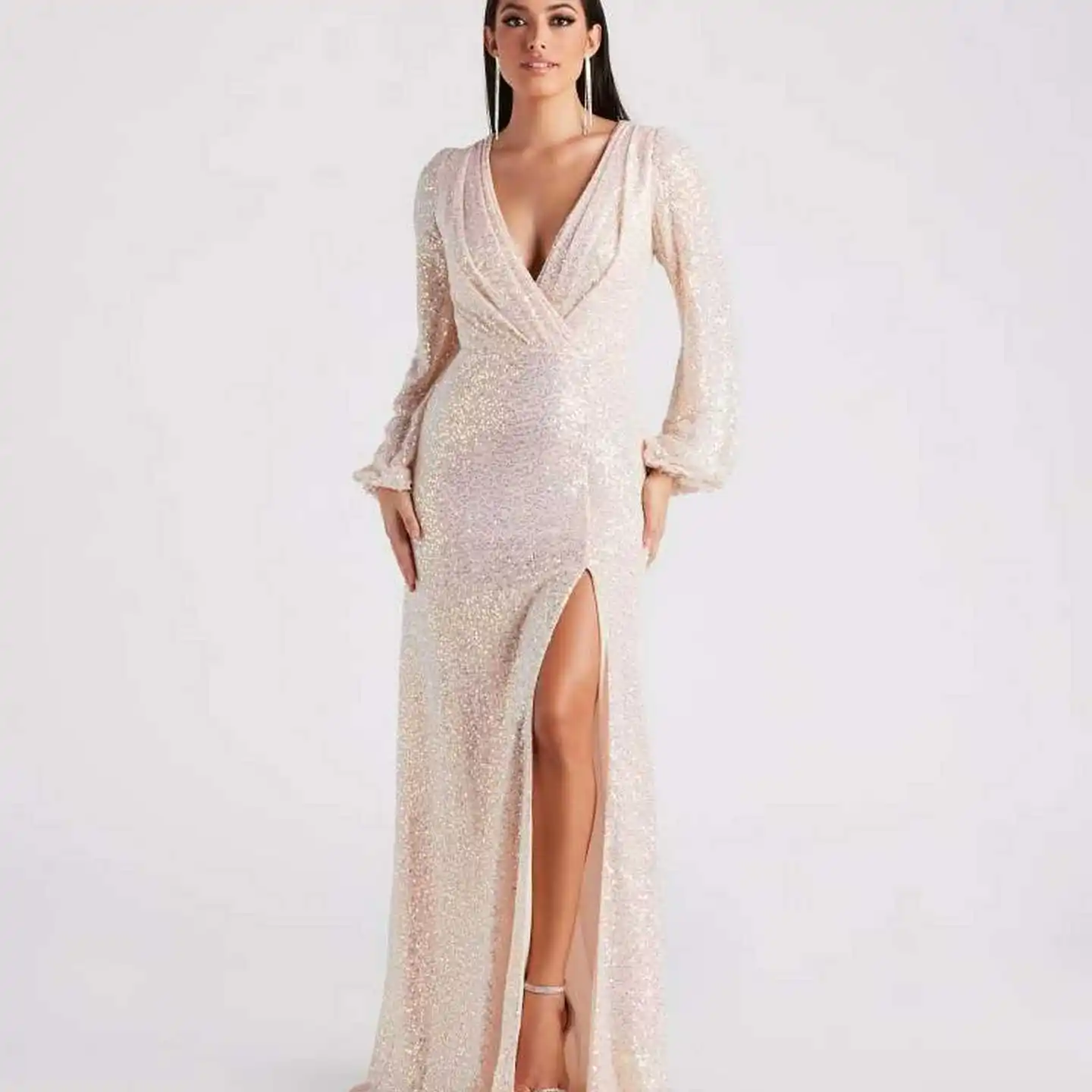 봄 여름 신상 롱 드레스 비즈 장식 슬릿 웨딩 드레스 여성 이브닝 가운 들러리 드레스 슬림핏 미드 웨이스트