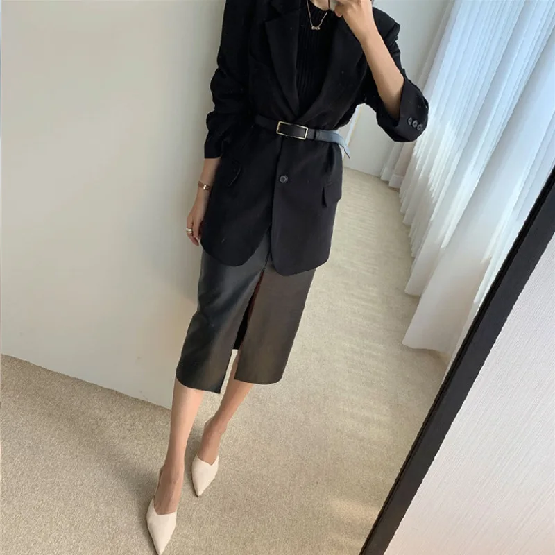 Women High Cut Fashion PU Leather Skirts 2024 America And Europe Sexy Zipper Fly Pencil Bodycon Lady Slim Faux Leather Outfits