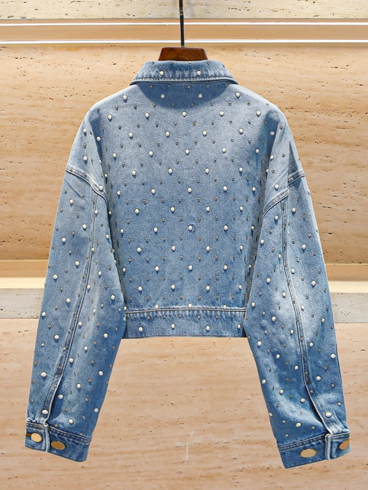 Elegant Women's Denim Jacket Heavy Embellishment Soft Style Spring Collection Comfortable Fit Short Coat Commute Style