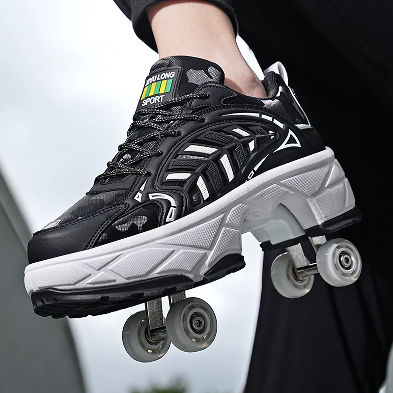 2026 Unisex Roller Skates Large Four-Wheel Retractable Detachable Brake Deformation Shoes Comfort Lace Up Shoes For Kids view 5