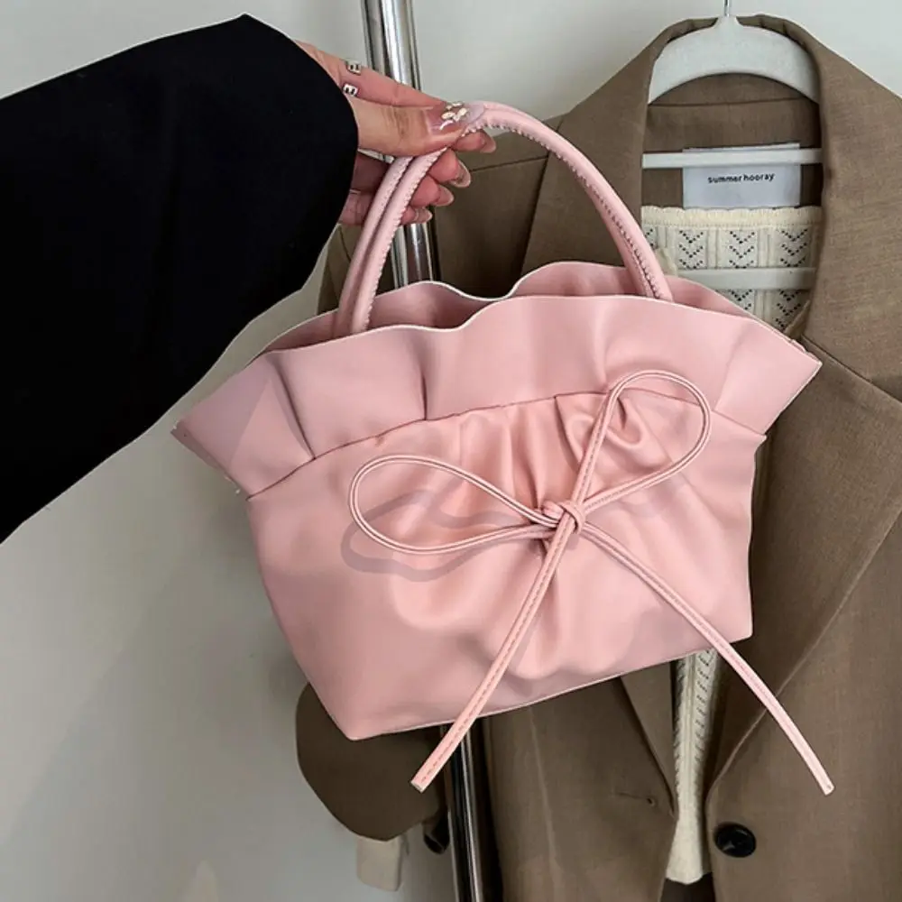 

Fashion Sweet PU Leather Shoulder Bag Elegant Pure Color Bowknot Crossbody Bag Ruffles Large Capacity French Handbag Streetwear
