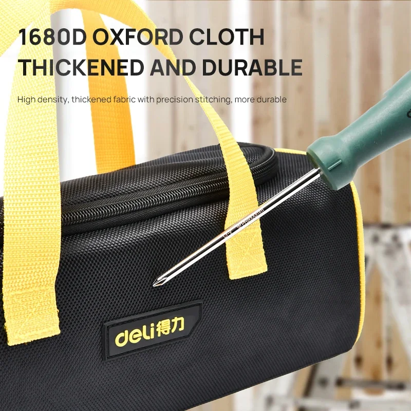 Deli Small Multifunctional Tool Bag Waterproof Wear-Resistant Durable 1680D Oxford Cloth Portable Tool Storage Tool Bag