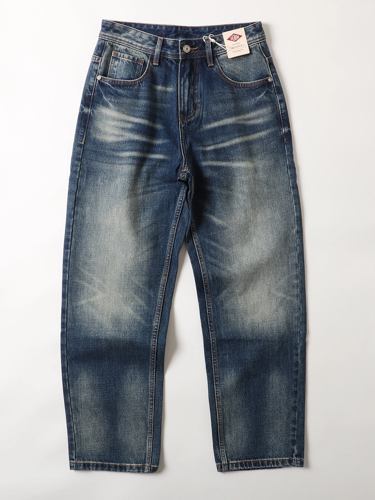 

Retro Waed Loose Straight Leg Men's Jeans Casual Versatile Classic American Sle mid Waist Zipper Fly Denim Pants