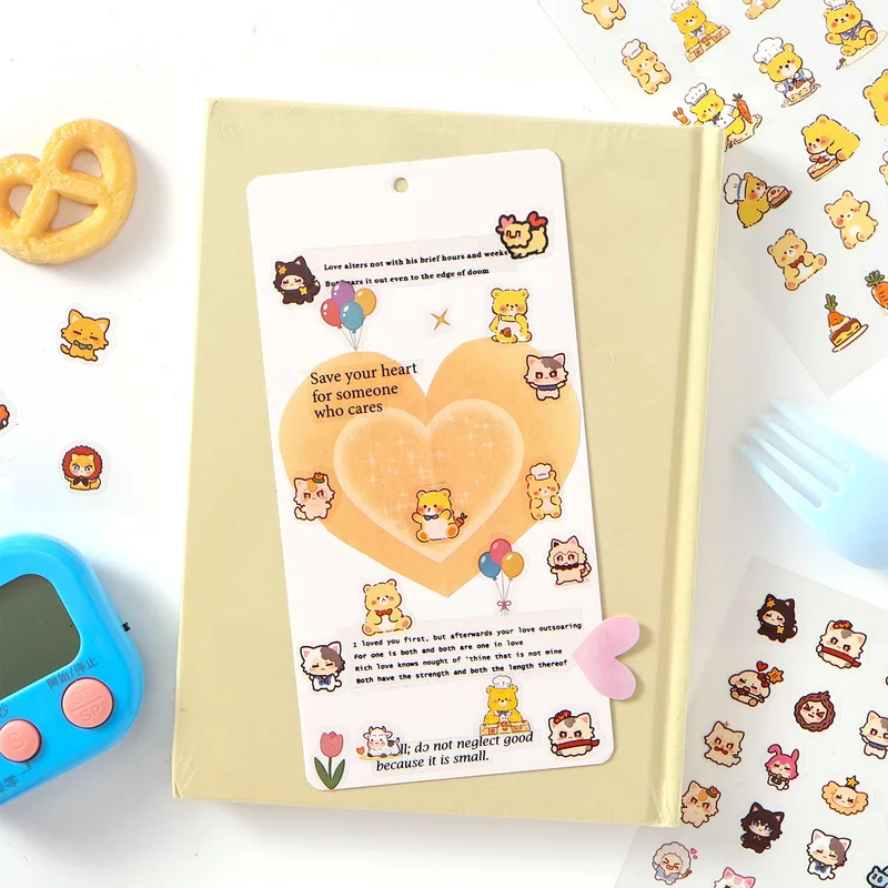2Pcs Cute Adventure Series PET Stickers Cartoon Animal Food Small Pattern Decals for Journal Scrapbook DIY