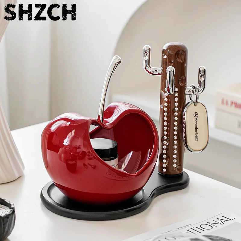 Creative Love Appl/e Ornament Entrance Ke/y  Storage Tray Home Living Room Tray Decorations Moving Home New Gifts Crafts