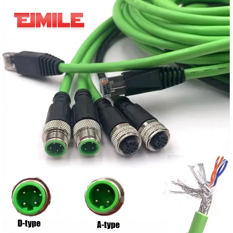 Industrial Waterproof M12 8Pin X Type to RJ45 Connector Cable CAT6 4Pin A/D Code Ethernet Wire Camera Shielded Twisted Pair Line
