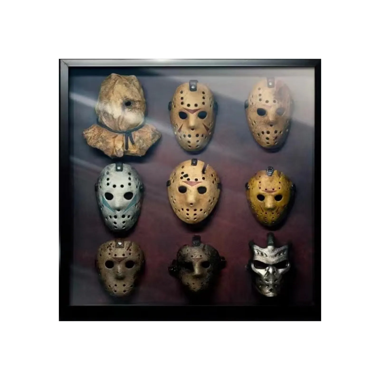 Horror Mask Photo Frame Decoration Mask Collection In Shadow Box Frame Mask Collection Decor 9 Piece Halloween Decoration