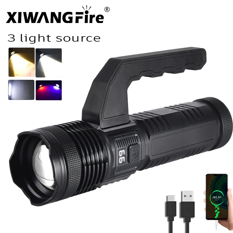 Portable Handheld Flashlights Rechargeable Torch Dual Light Source Flashlight Emergency Spotlights Camping Zoom Lantern