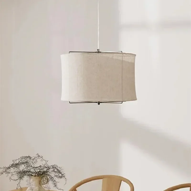 

Fabric Pendant Lamp Wabi Sabi Style Cotton Linen Dining Table Restaurant Hotel Bedroom Retro Counter Handmade Art Bedroom Lamps