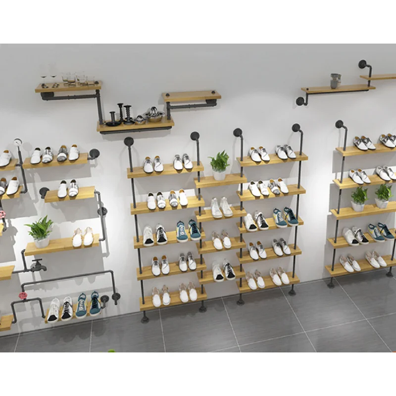 (Op Maat) Muurmontage Winkel Display Schoenenrek Houten Schoenen Display Rek Stand