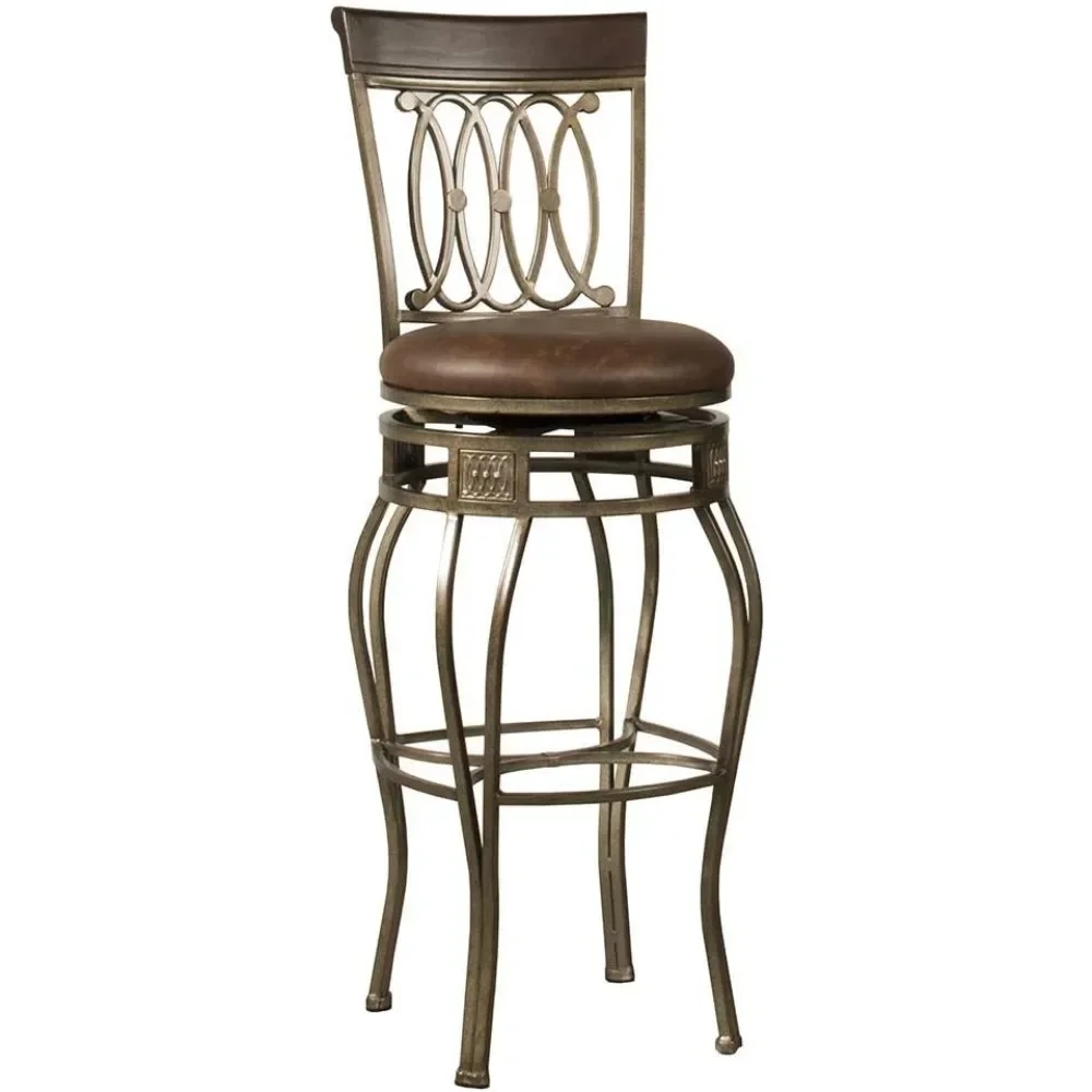 Montello 32-Inch Swivel Bar Stool Chair Old Steel Finish With Faux Brown Leather Barstool Chairs Furniture Stools