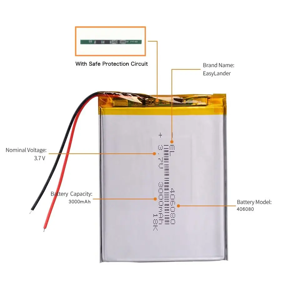 3.7V 2500mAh 306080 충전식 리튬 폴리머 배터리 Li-Po 배터리 406080 506080 606080 706080 806080