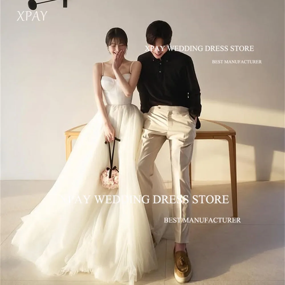 

XPAY Princess Spaghetti Strap A-line Korea Wedding Dresses Photo Shoot Floor-Length Simple Bridal Gowns Sleeveless Customized