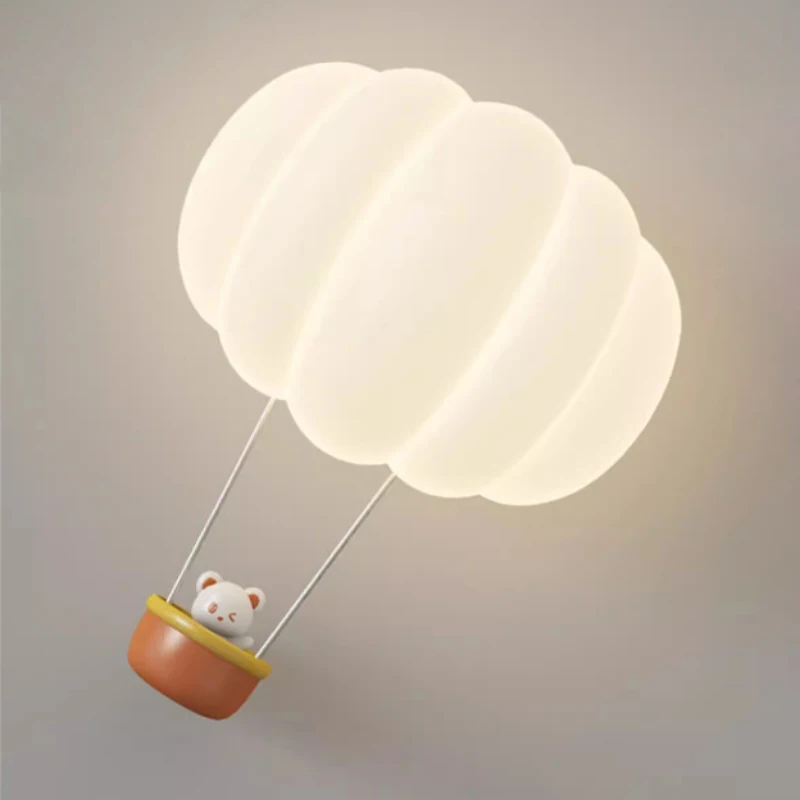 Modern Children\'s Room Wall Lamps Sitting In a Hot Air Balloon Bear Lamp Romantic Warm Girl Boy Bedroom Bedside Decor Wall Light