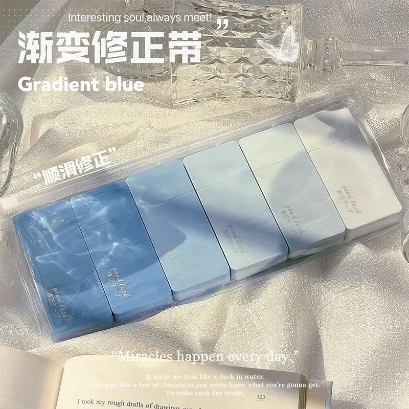 6pcs/set Blue Color Series Correction Tape Ins Korean Creative Gradient Solid Color Correction Tape School Stationery Student