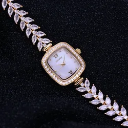 Lady Women's Watch Japan Quartz Fashion Luxury Jewelry Crystal Hours Mother of Pearl Dress Bracelet Rhinestone Girl Gift Box