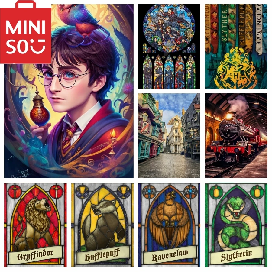 MINISO pintura al óleo por número fantasía Harry Potter Hogwart casa decoración del hogar pintura pared dormitorio decoración de la habitación marco de regalo